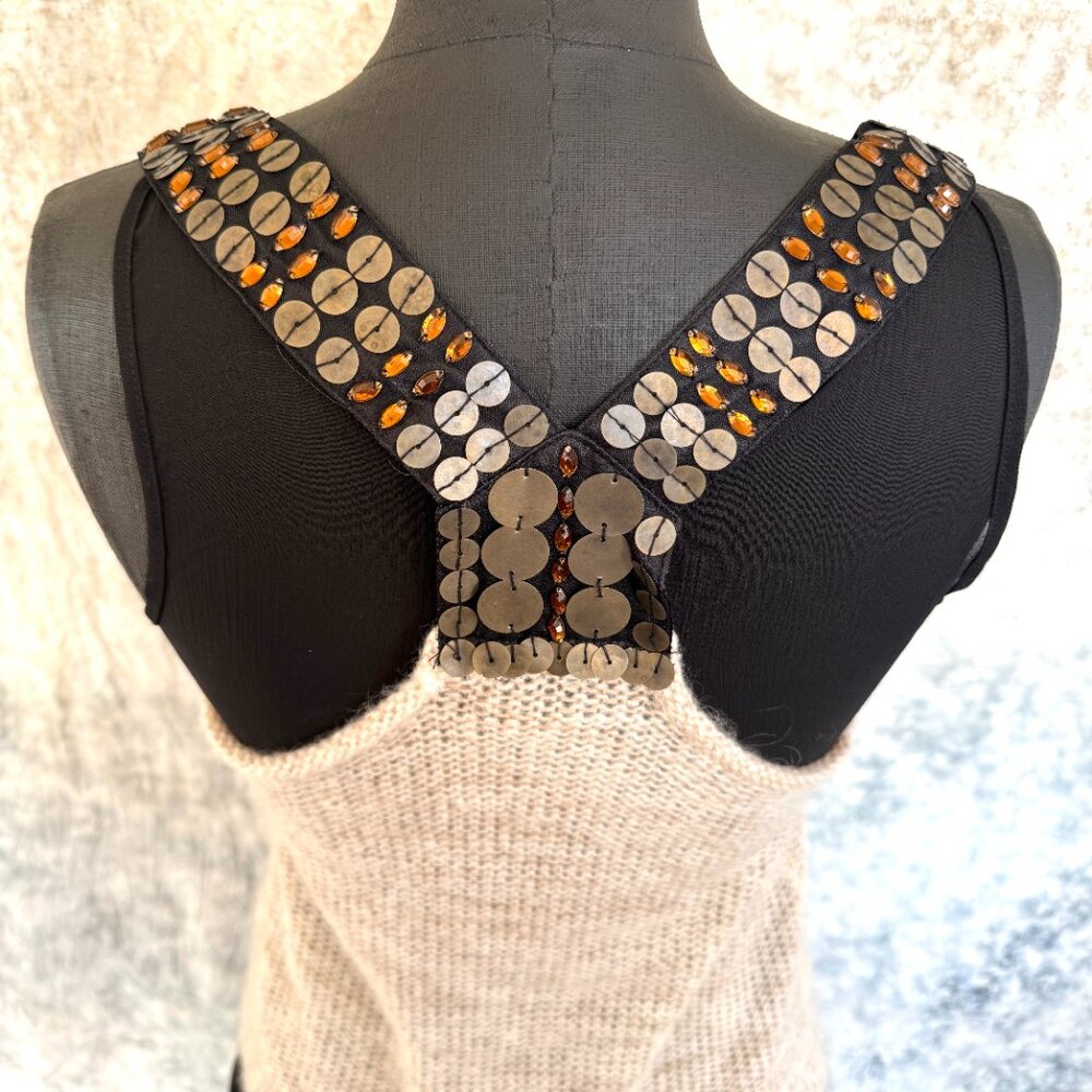Black Sweater Tank w/Sheer Underlay & Sequins Racer Back - S
